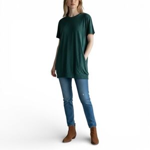 Amazon Side Pocket Crewneck T-Shirt Green Relaxed Fit Tee Womens Small